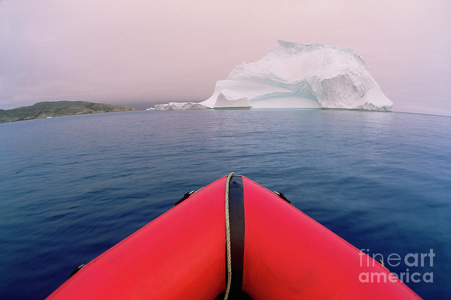 Red Boat And Summer Iceberg Photograph by Yva Momatiuk John Eastcott
