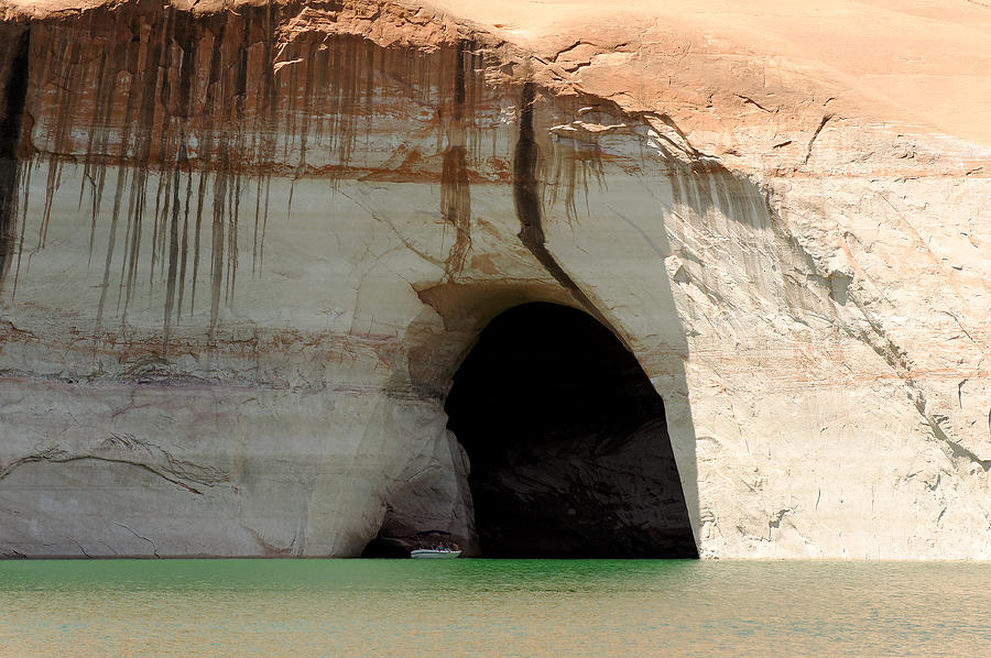 Boat At Cave Entrance Photograph