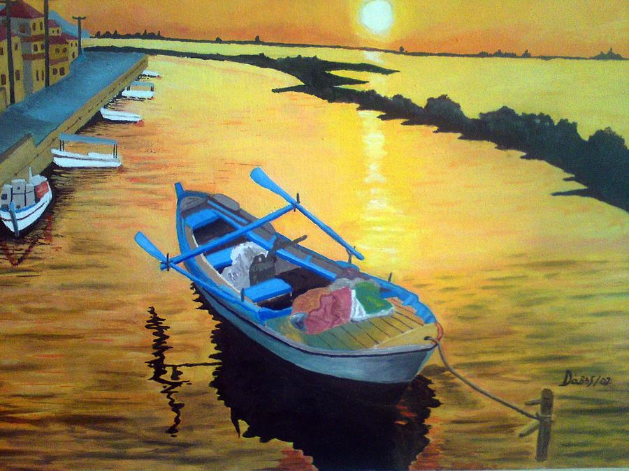Sunset Painting - Boat at Sunset by John Davis