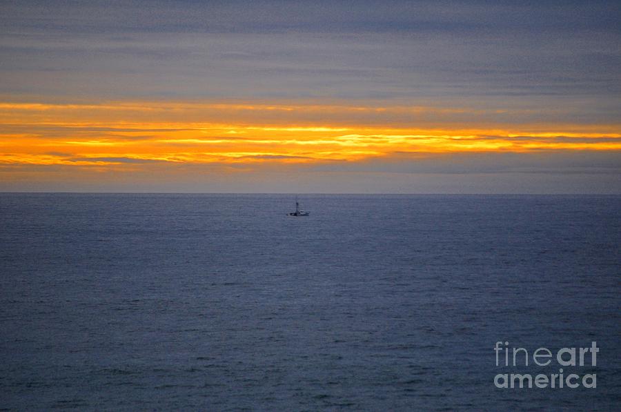 Fish Photograph - Boat at Sunset by M J