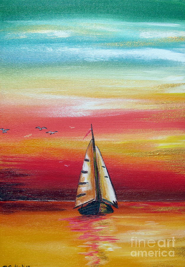 Boat at sunset on the Indian Ocean Painting by Roberto Gagliardi