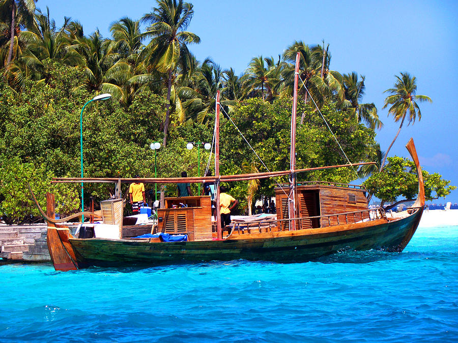 Boat Dhoni at Maldivan Island Photograph by Jenny Rainbow
