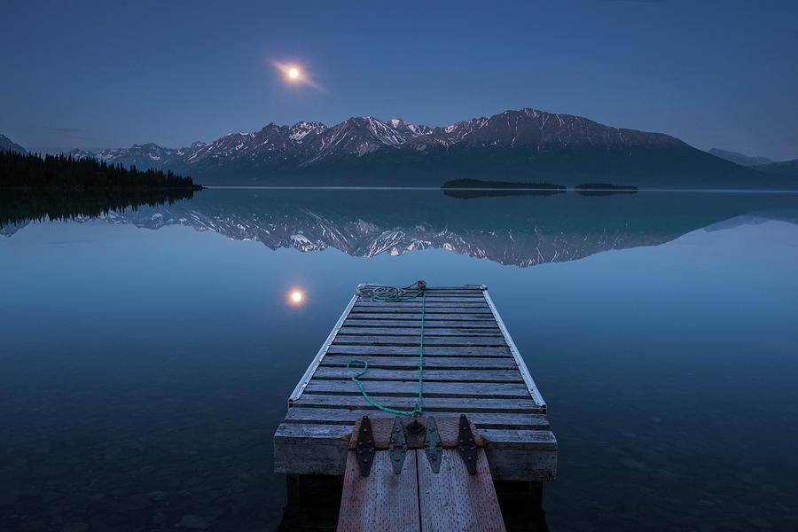 Boat Dock With A Full Moon Rising Photograph by Carl Johnson