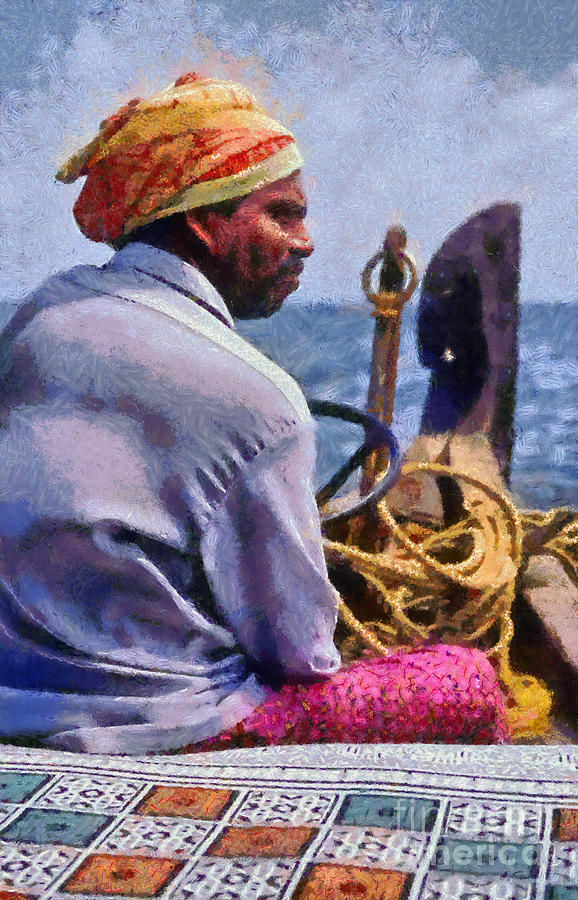Boat guide in India Painting by George Atsametakis
