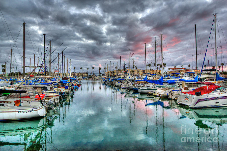 Boat Harbor Stormy Sunset in Oceanside California Photograph by Christy ...