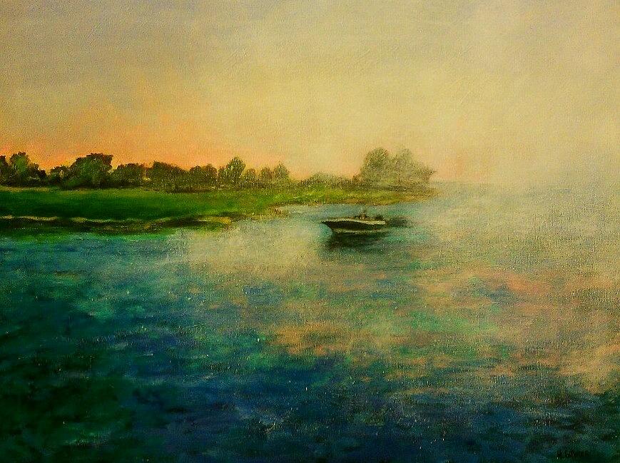 Nature Painting - Boat Heading Back To The Inlet by Heather  Gillmer