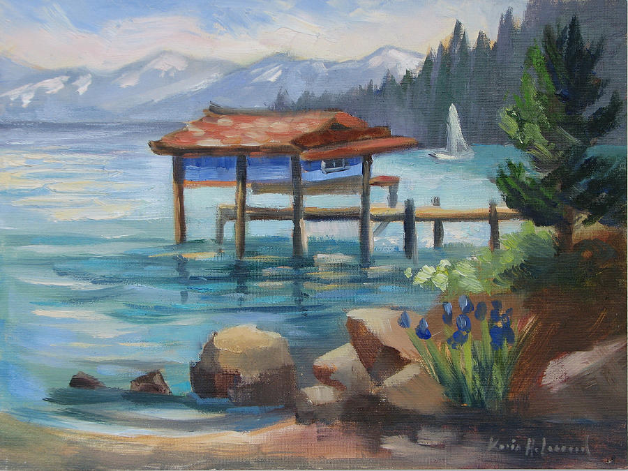 Summer Painting - Boat House Carnelian Bay by Karin  Leonard