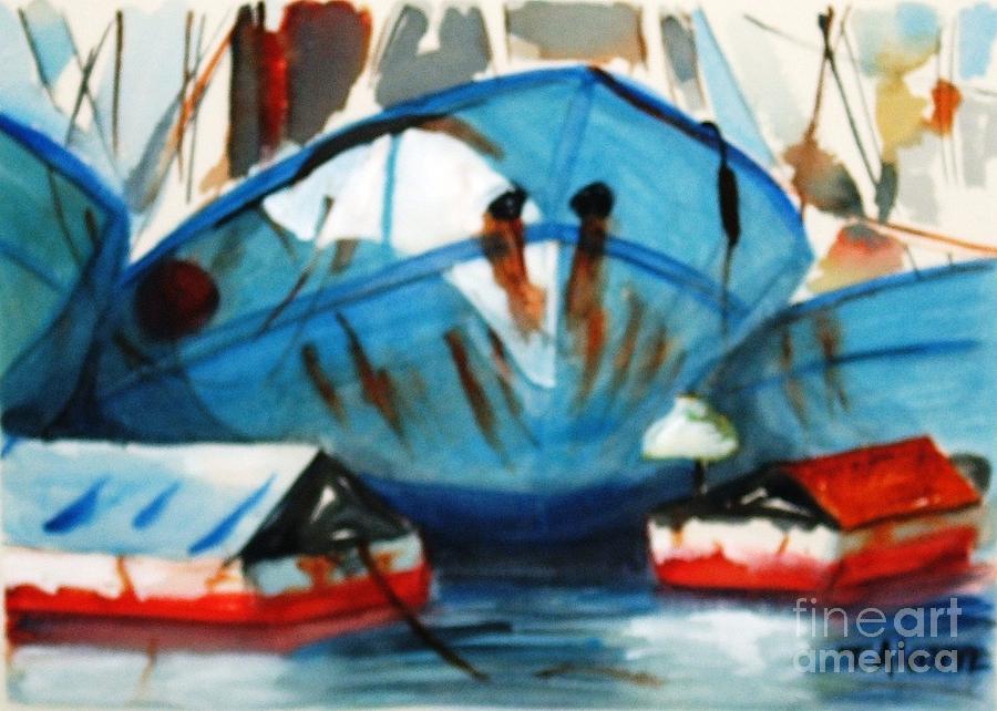 Boat Hulls - original SOLD Painting by Therese Alcorn