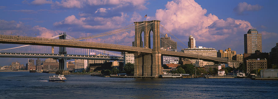 Boat In A River, Brooklyn Bridge, East Photograph by Panoramic Images