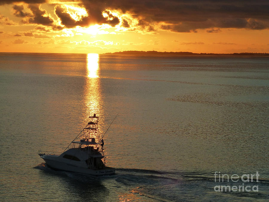 Boat in Bermuda Sunrise Digital Art by Steven Spak