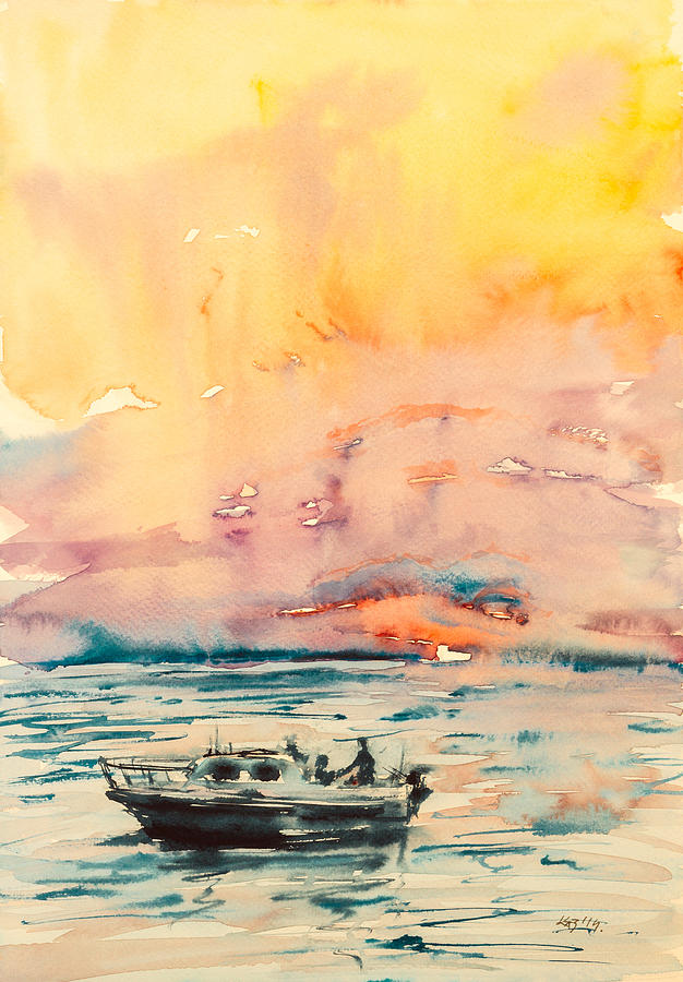 Boat Painting by Kovacs Anna Brigitta