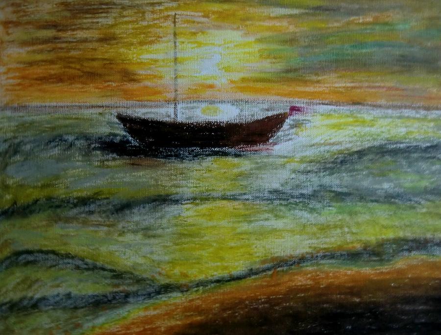 Sunset Painting - Boat by Liudmila Petarus