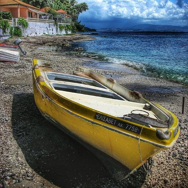 Summer Photograph - Boat On A Beach On Corfu Island by Alistair Ford