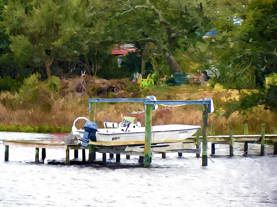 Tree Painting - Boat on dock by Jeelan Clark