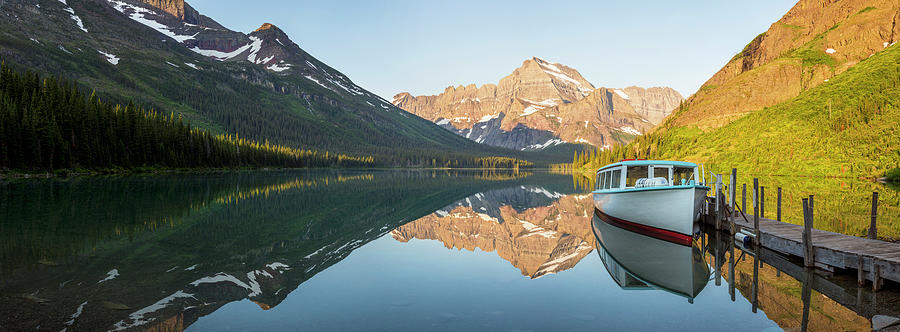 Boat On Lake Josephine, Glacier Photograph by Peter Adams