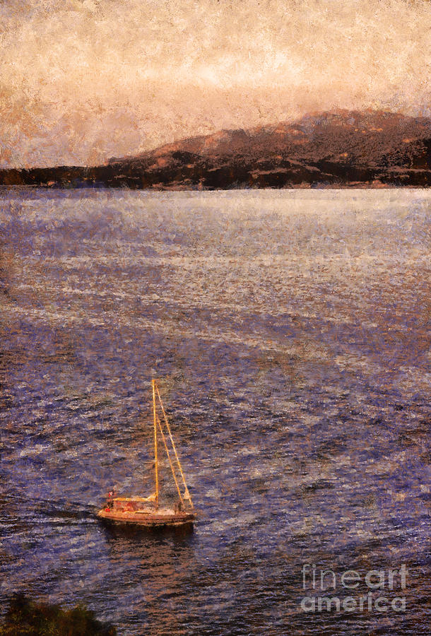 Claude Monet Painting - Boat on ocean at dusk by Pixel Chimp