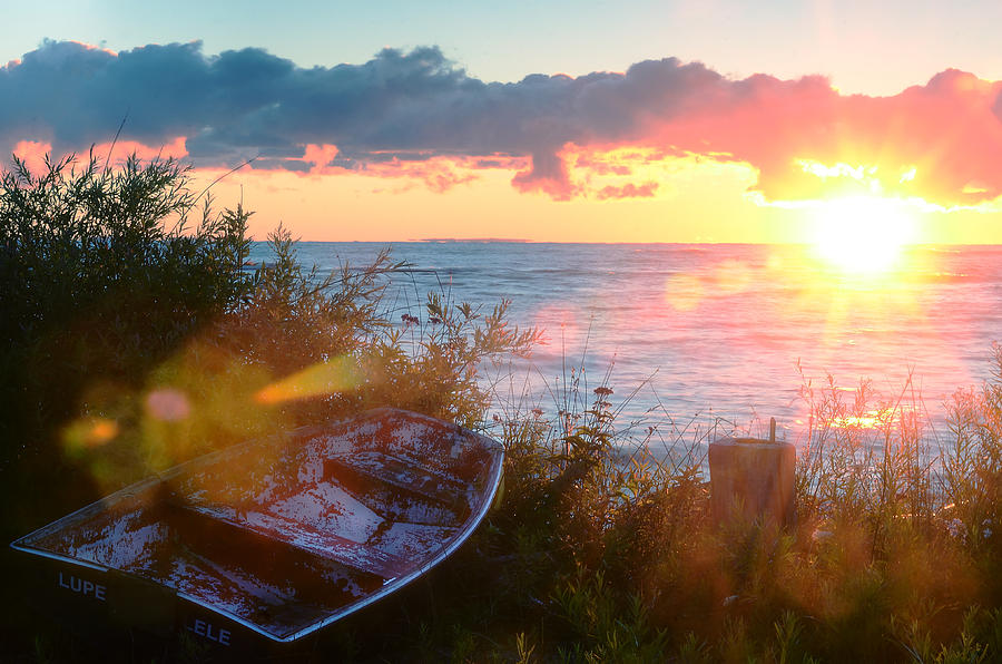 Boat On Shore At Sunrise Photograph