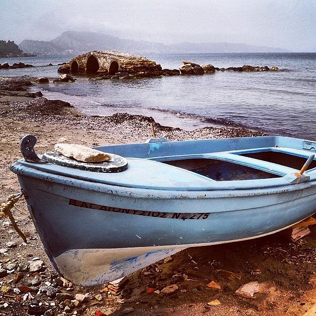 Greek Photograph - Boat On The Beach At Argassi On The by Alistair Ford