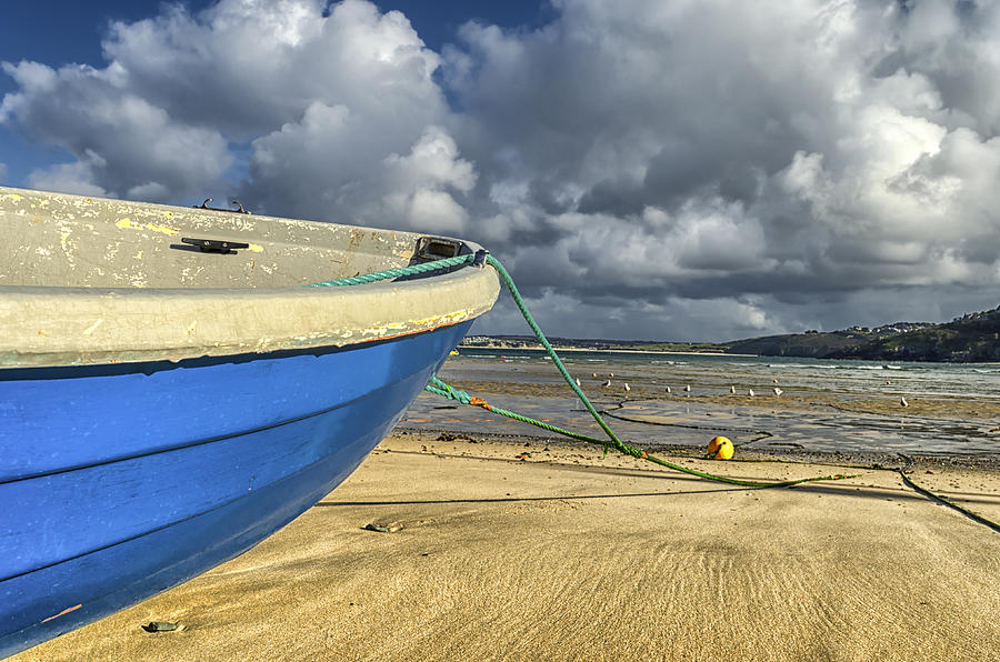 Blue Boat At St Ives Harbor Photograph by Joseph S Giacalone