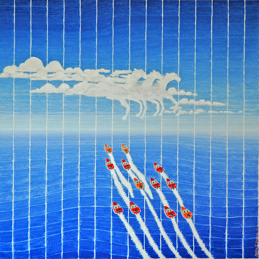 Boat Painting - Boat Race Horse Clouds by Jesse Jackson Brown