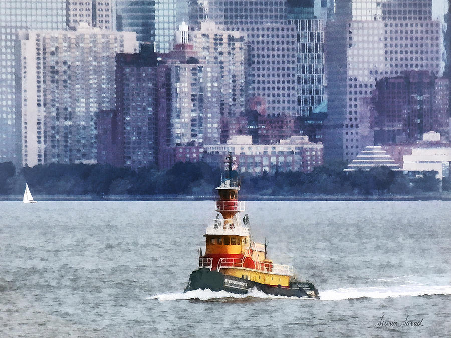Boat - Tugboat By Manhattan Skyline Photograph by Susan Savad
