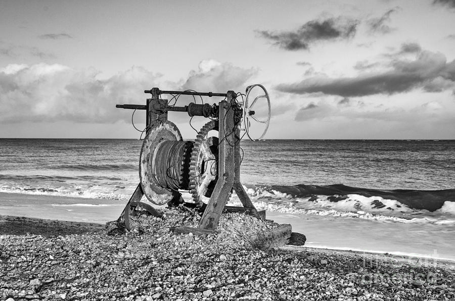Black And White Photograph - Boat winch 1 - mono by Steev Stamford