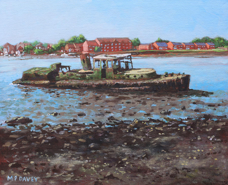 Boat wreck at Bitterne Manor Park Painting by Martin Davey