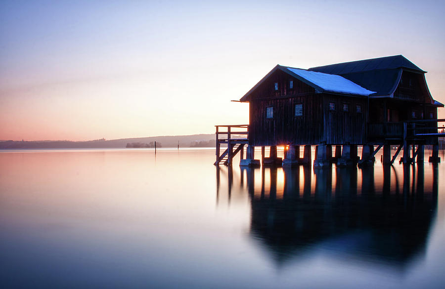 Boathouse In The Blue Photograph by Bettina Lichtenberg
