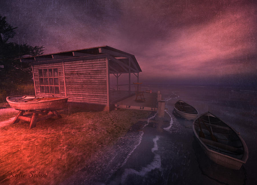 Sunset Digital Art - Boathouse by Kylie Sabra