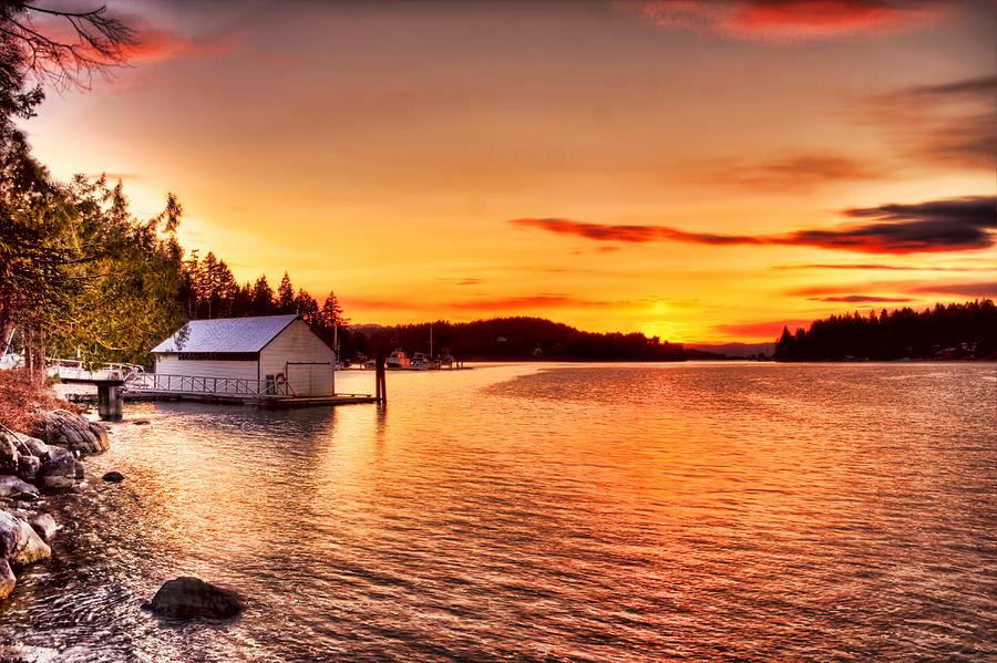 Boathouse Sunset on the Sunshine Coast Photograph by Peggy Collins