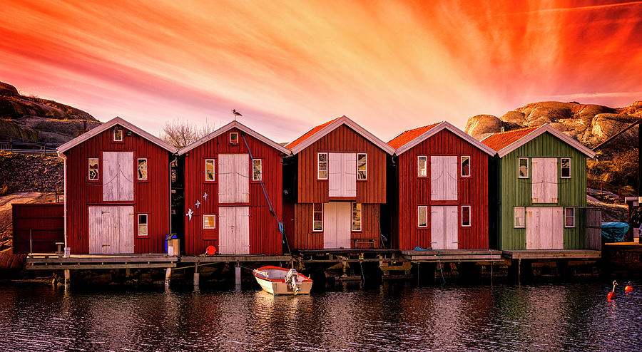 Boathouses Panorama Photograph by Martin Wahlborg
