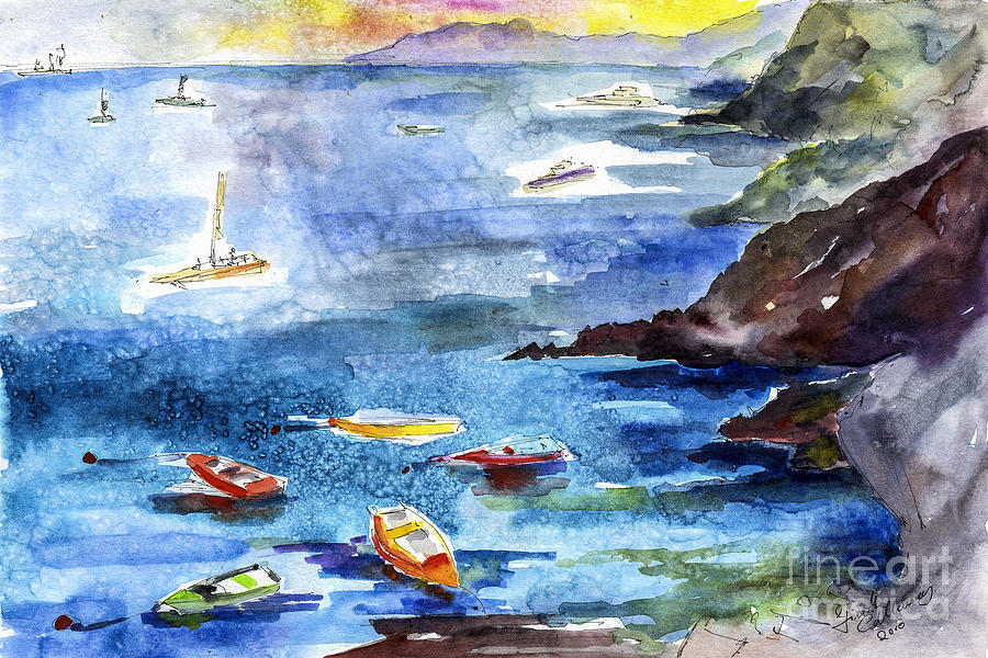 Boating in Italy Watercolor  Painting by Ginette Callaway