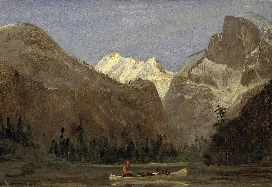 Boating through Yosemite Valley with Half Dome in the Distance Painting by Albert Bierstadt