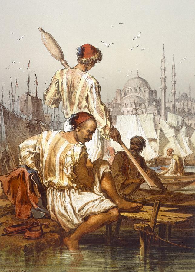 Turkey Drawing - Boatmen, 1865 by Amadeo Preziosi