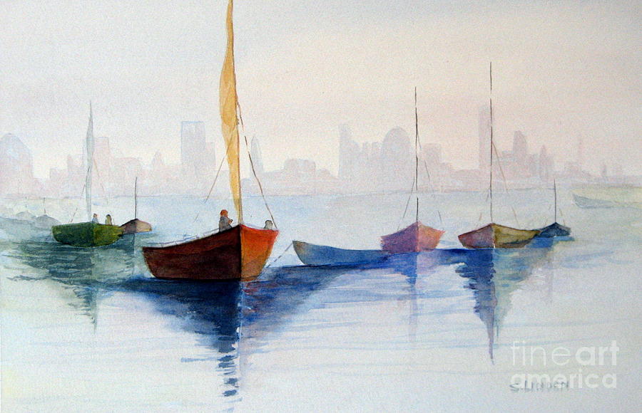 Boats Against the Skyline Painting by Sandy Linden