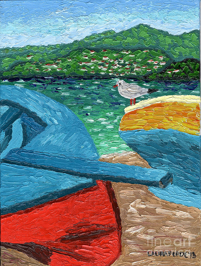 Boats and Bird at Rest Painting by Laura Forde