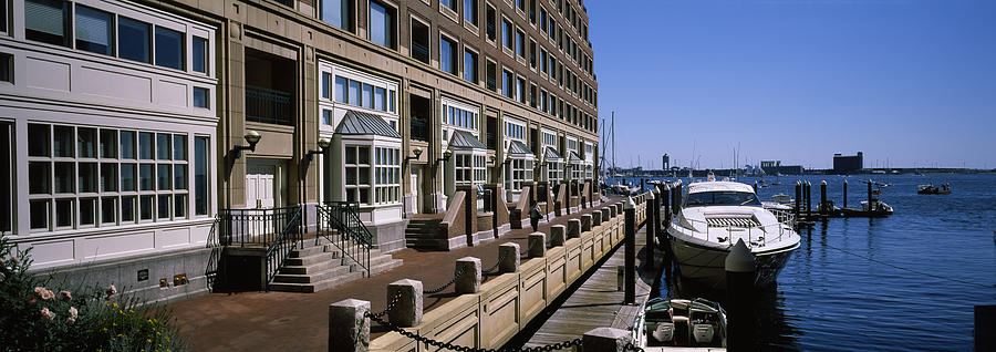 Architecture Photograph - Boats At A Harbor, Rowes Wharf, Boston by Panoramic Images