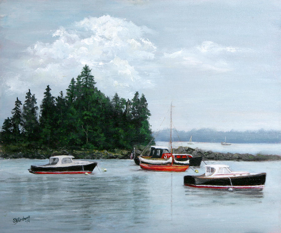 Boats at Bar Harbor Painting by Sandra Nardone