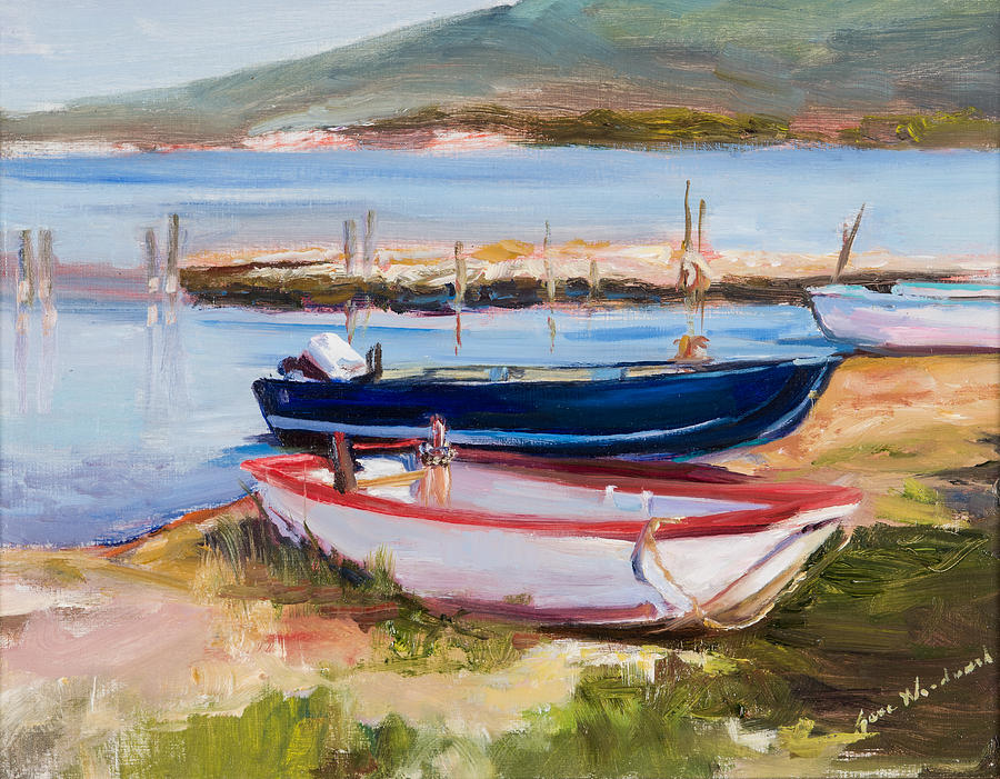 Jane Woodard Painting - Boats at Lake Tresimeno by Jane Woodward Jane Woodard Painting - Boats at Lake Tresimeno by Jane Woodward