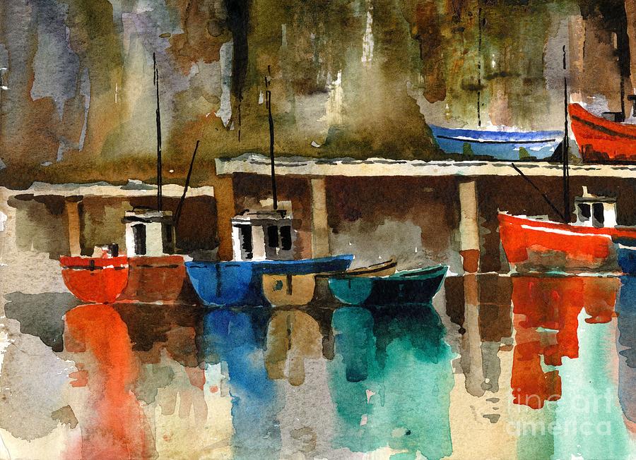 Boat Painting - Boats at rest  Dunmore East  Wateford by Val Byrne