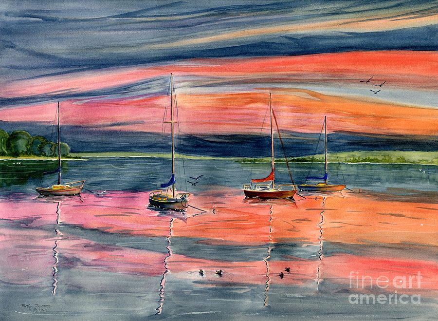 Boats at Skaneateles Lake NY Painting by Melly Terpening