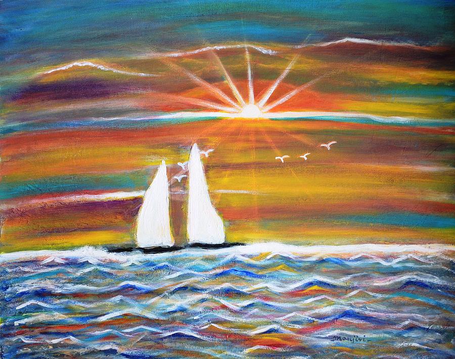 Boats at sunset Painting by Manjiri Kanvinde