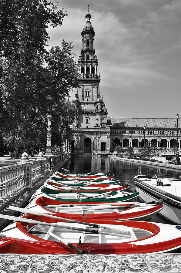 Boats by the Plaza de Espana Seville Photograph by Mary Machare