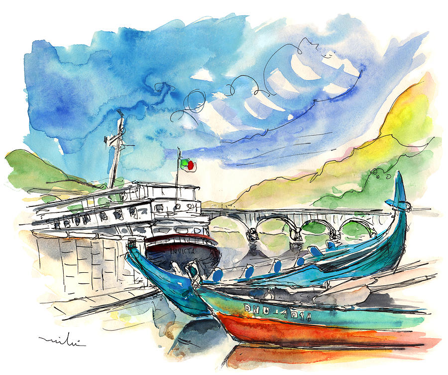 Boats in Barca de Alva 02 Painting by Miki De Goodaboom