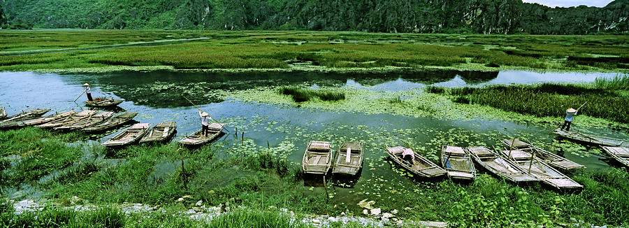 Nature Photograph - Boats In Hoang Long River, Kenh Ga by Panoramic Images