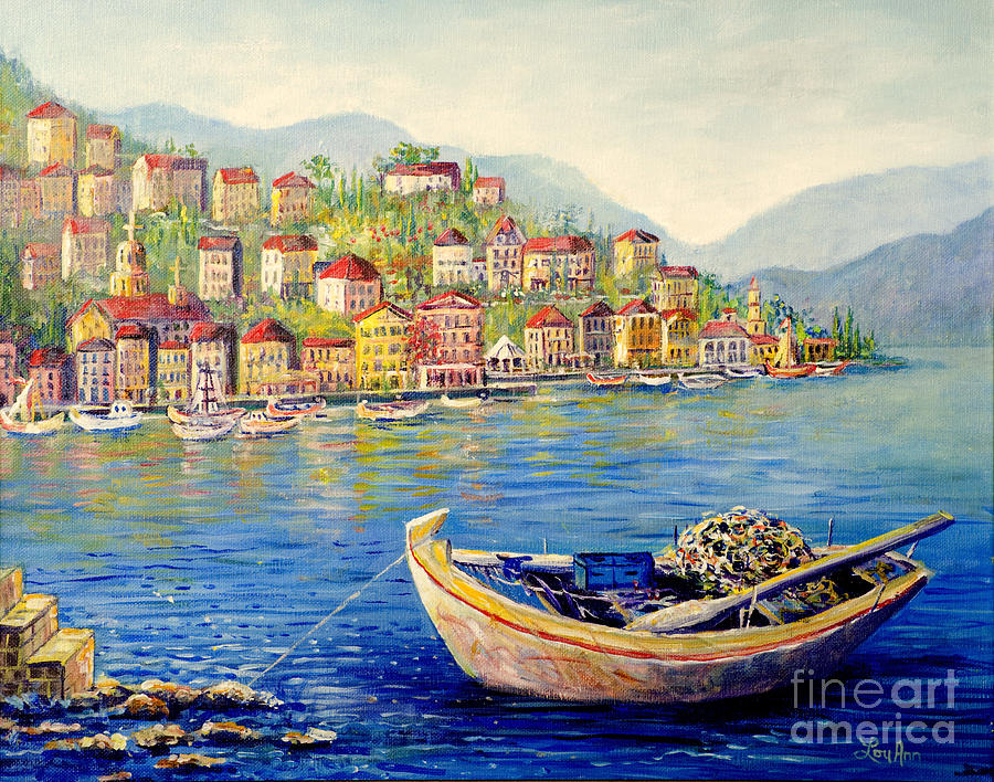 Boats In Italy Painting by Lou Ann Bagnall