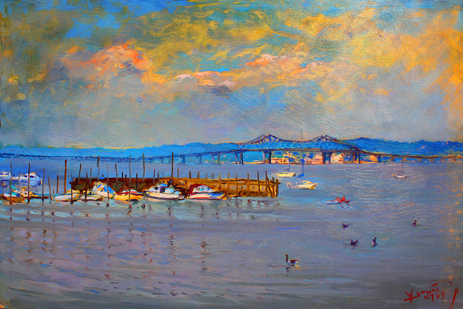 Piermont Ny Painting - Boats in Piermont harbor NY by Ylli Haruni