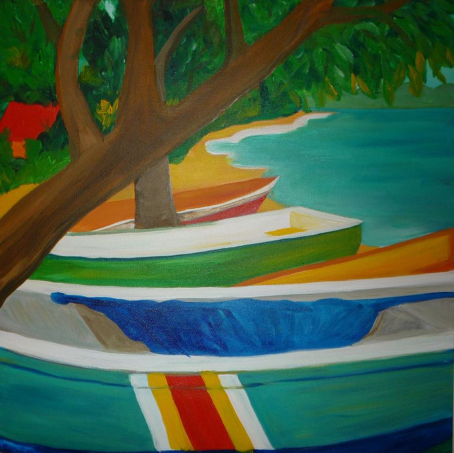 Boats in Puert Viejo Painting by Kelly Simpson Hagen