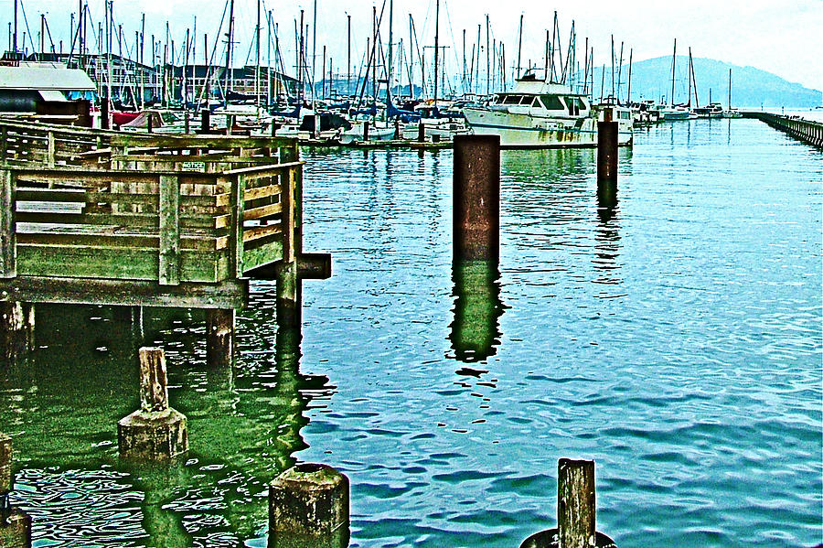 Boats in San Francisco Bay by Fishermens Wharf in San Francisco-California Photograph by Ruth Hager