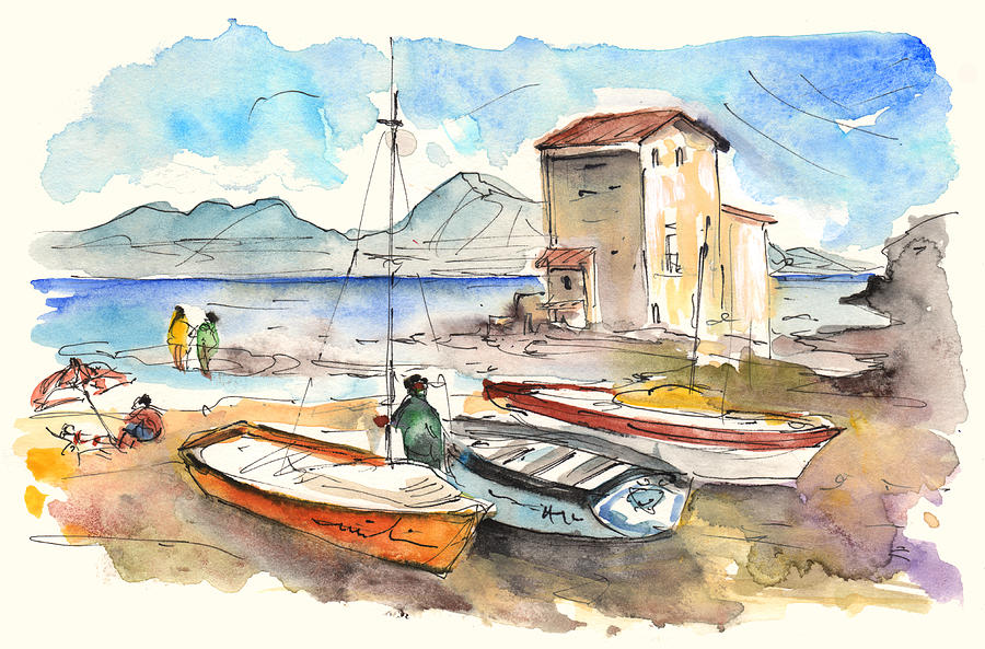 Boats in Santa Elia Painting by Miki De Goodaboom